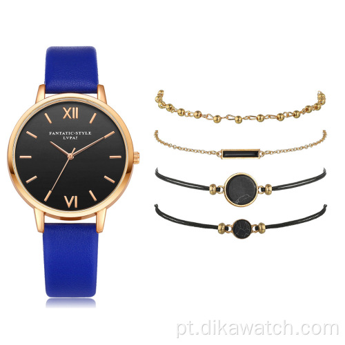 5 unidades / conjunto Conjunto de relógios de moda para presentes Relojes femininos com pulseira de quartzo Conjuntos de relógios de presente para mulheres com pulseira de vestido Relojes atacado